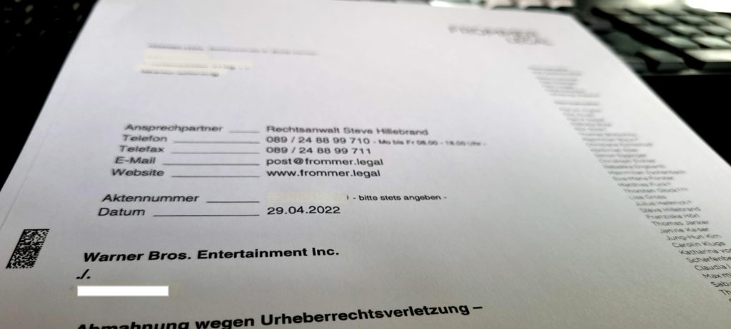 Abmahnung Warner Bros.