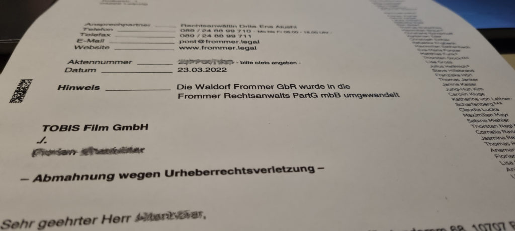 Tobis Film Abmahnung